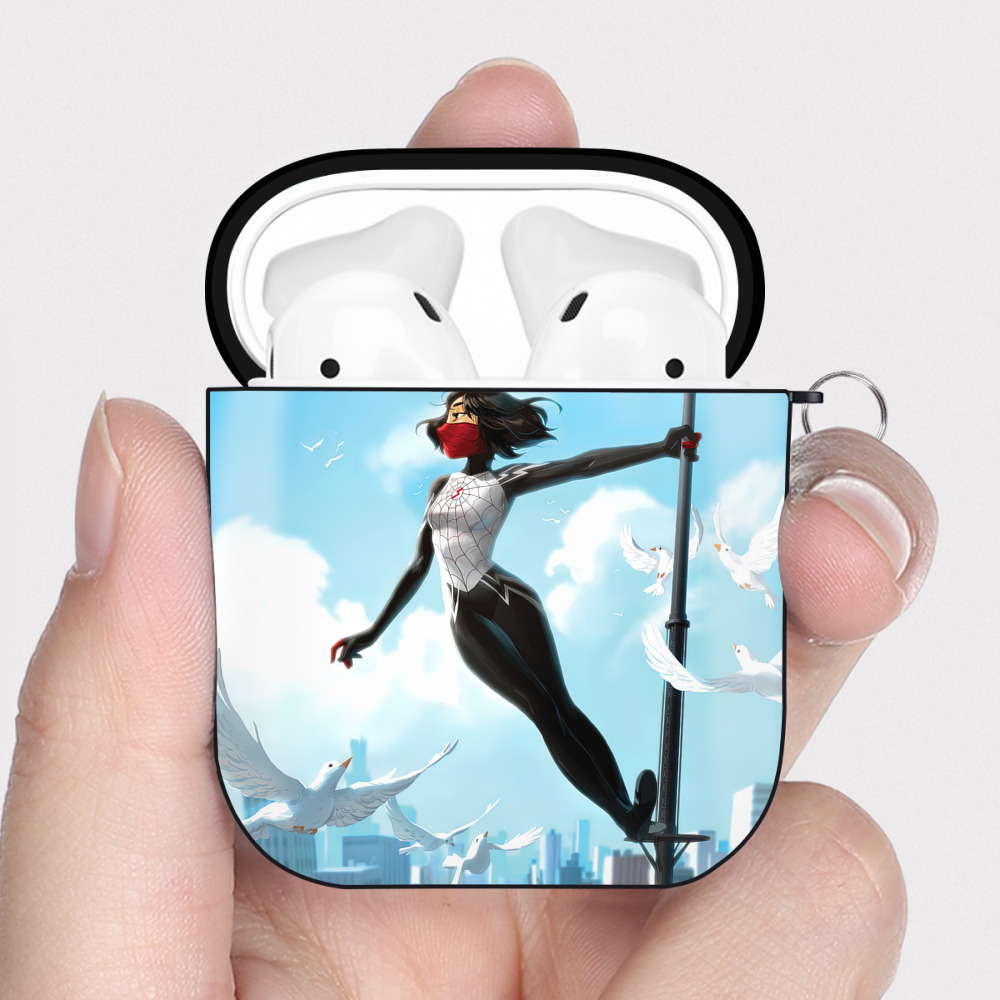 （画像用） Spider Man スパイダーマン AirPods 第2世代保護ケース ハードシェル ブラック 耐衝撃・防指紋・カラビナ付き