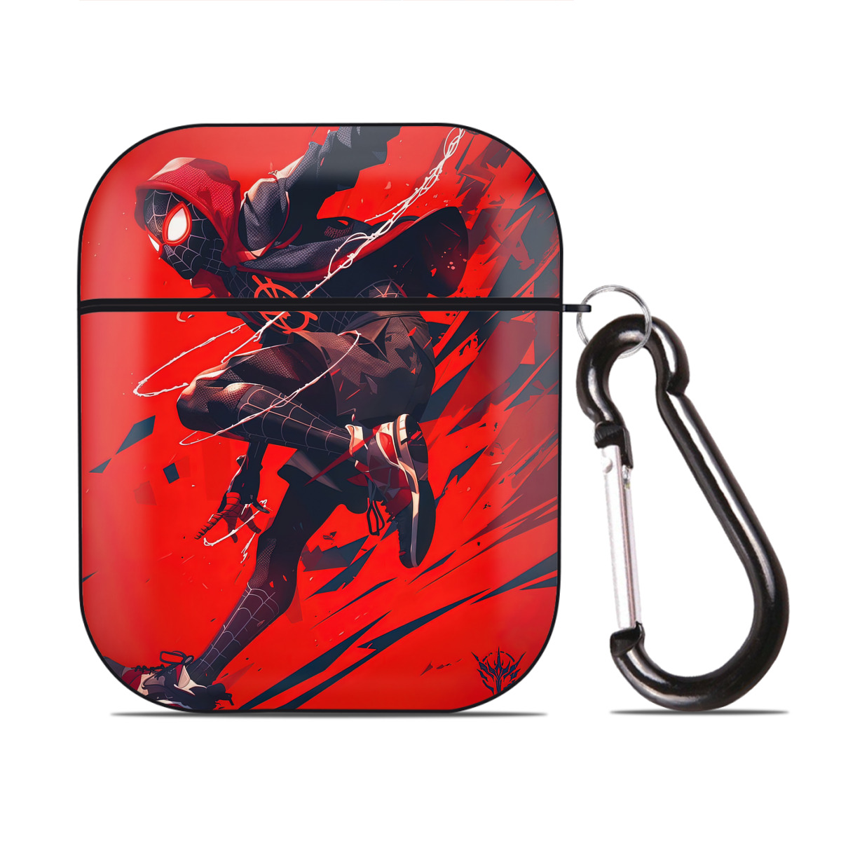 （画像用） Spider Man スパイダーマン AirPods 第2世代保護ケース ハードシェル ブラック 耐衝撃・防指紋・カラビナ付き