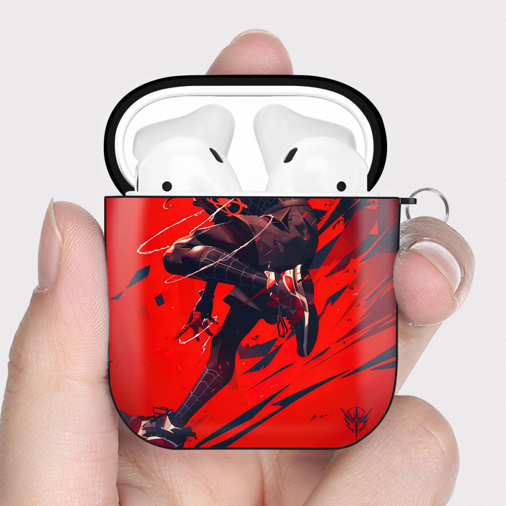 （画像用） Spider Man スパイダーマン AirPods 第2世代保護ケース ハードシェル ブラック 耐衝撃・防指紋・カラビナ付き