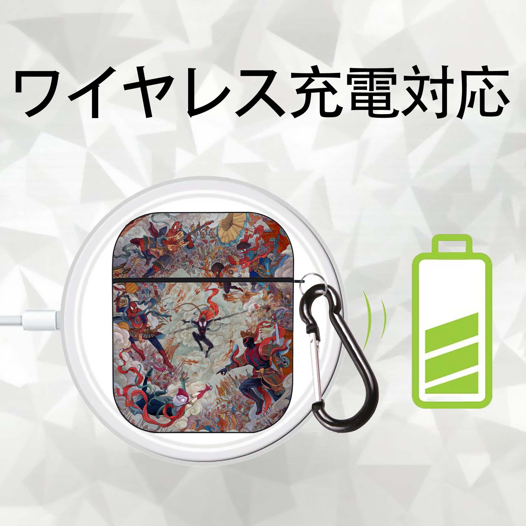 Spider Man スパイダーマン AirPods 第2世代保護ケース ハードシェル ブラック 耐衝撃・防指紋・カラビナ付き