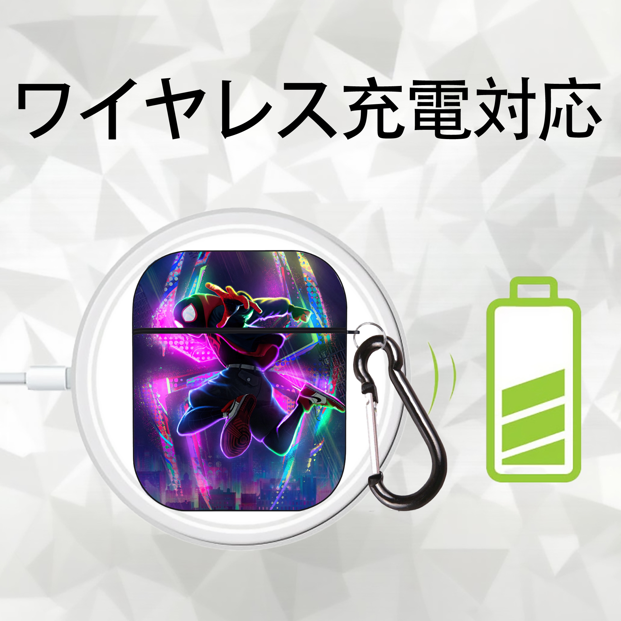 Spider Man スパイダーマン AirPods 第2世代保護ケース ハードシェル ブラック 耐衝撃・防指紋・カラビナ付き
