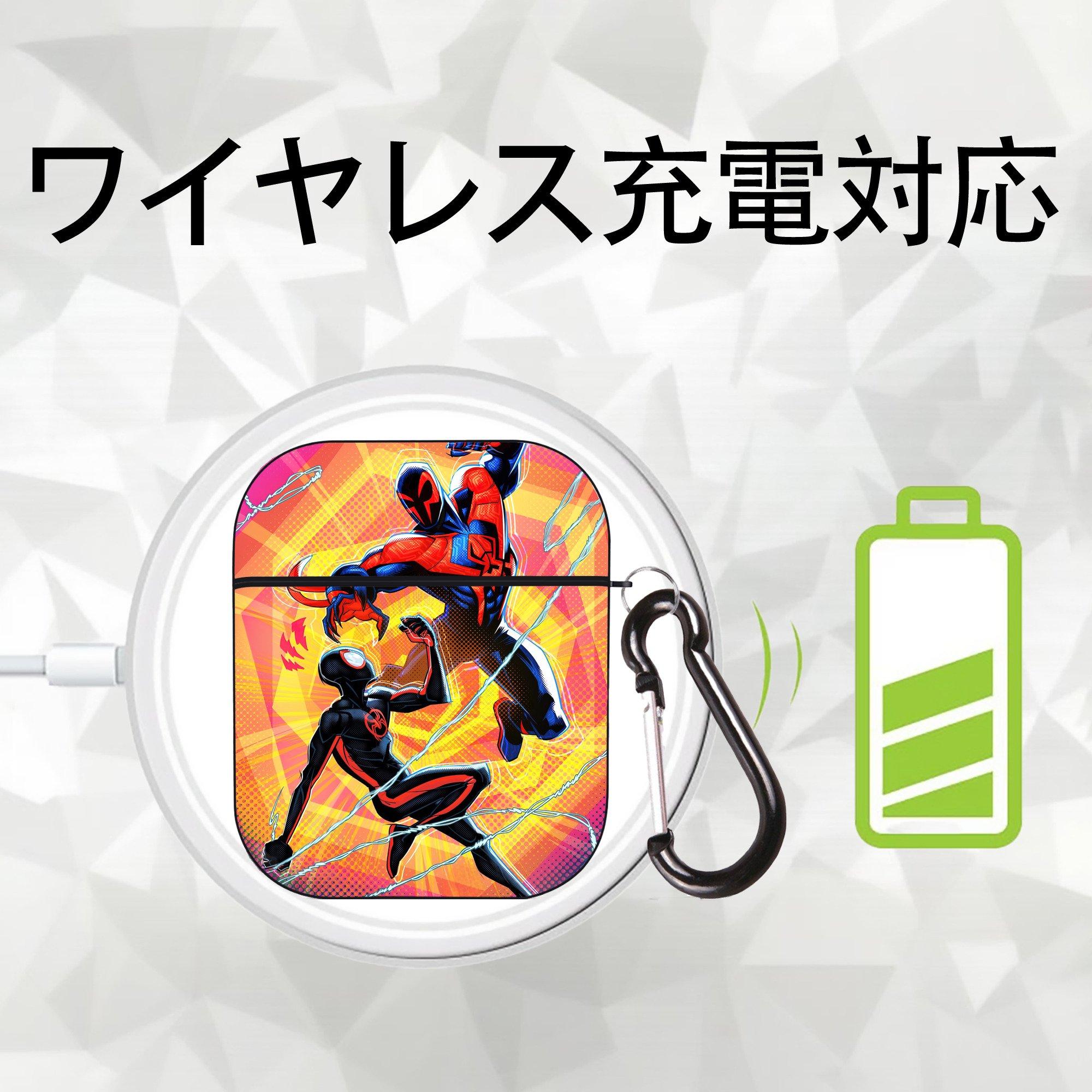 Spider Man スパイダーマン AirPods 第2世代保護ケース ハードシェル ブラック 耐衝撃・防指紋・カラビナ付き