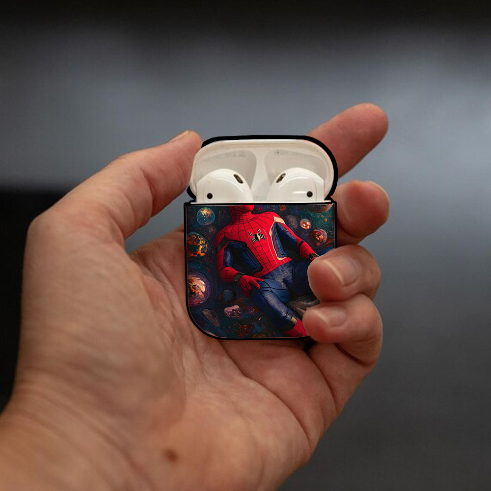 Spider Man スパイダーマン AirPods 第2世代保護ケース ハードシェル ブラック 耐衝撃・防指紋・カラビナ付き