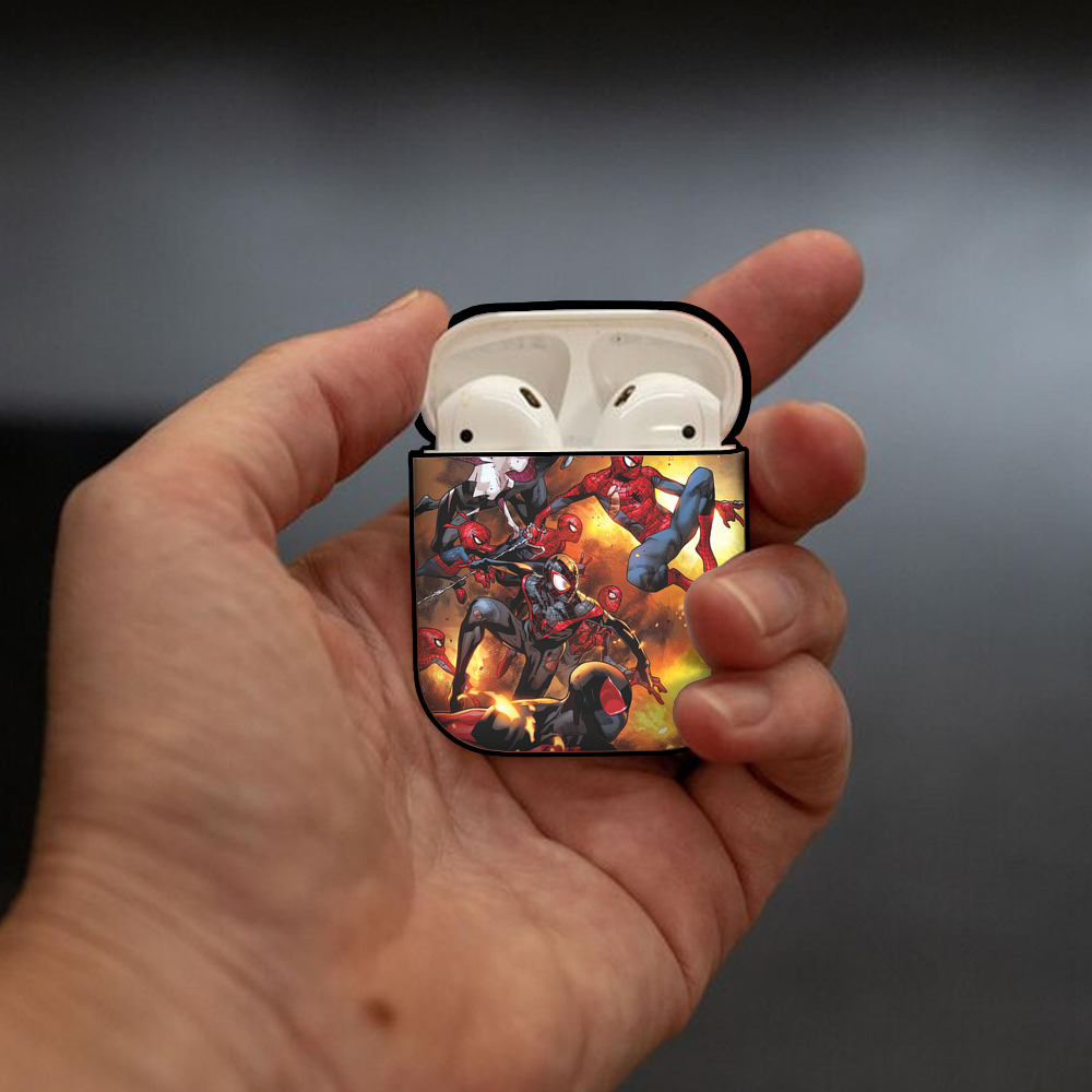 Spider Man スパイダーマン AirPods 第2世代保護ケース ハードシェル ブラック 耐衝撃・防指紋・カラビナ付き