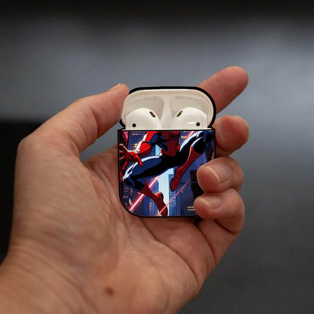 Spider Man スパイダーマン AirPods 第2世代保護ケース ハードシェル ブラック 耐衝撃・防指紋・カラビナ付き