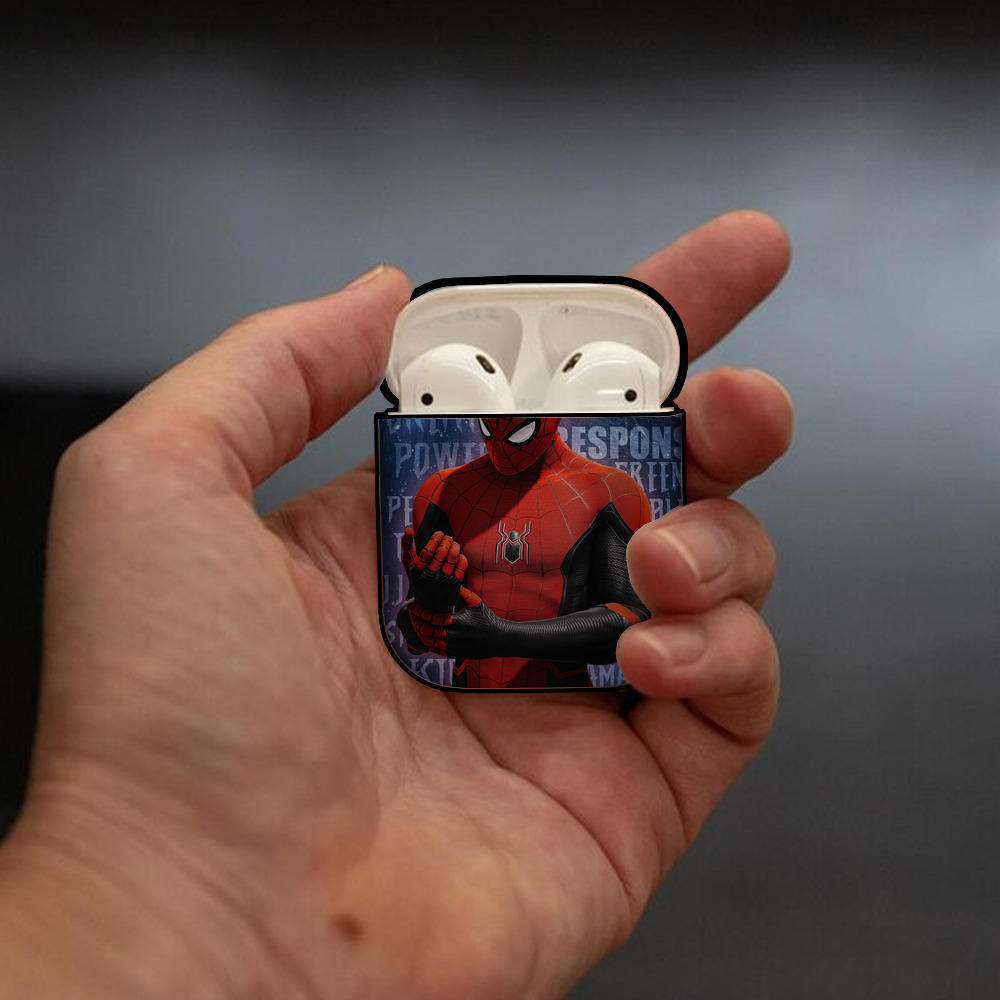 Spider Man スパイダーマン AirPods 第2世代保護ケース ハードシェル ブラック 耐衝撃・防指紋・カラビナ付き