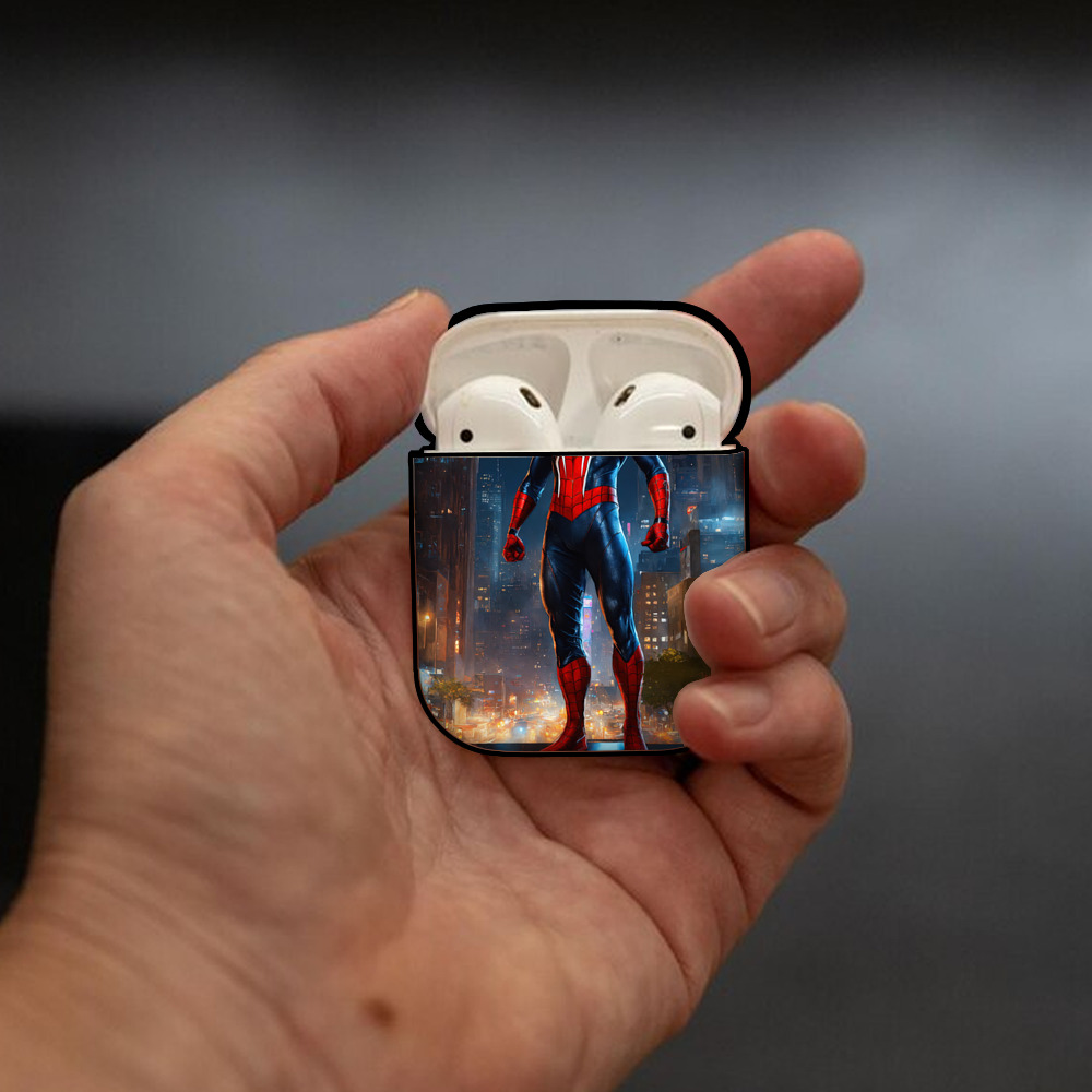 Spider Man スパイダーマン AirPods 第2世代保護ケース ハードシェル ブラック 耐衝撃・防指紋・カラビナ付き