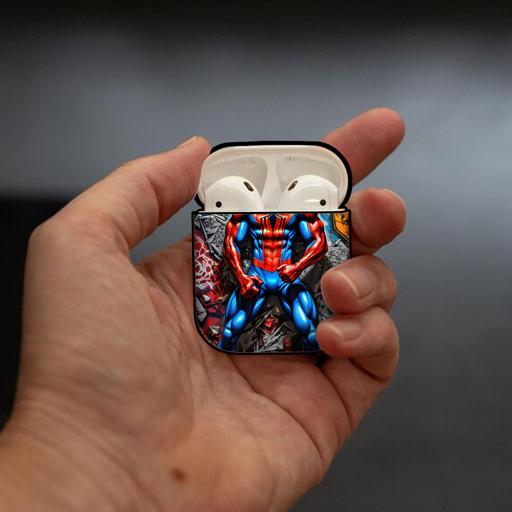 Spider Man スパイダーマン AirPods 第2世代保護ケース ハードシェル ブラック 耐衝撃・防指紋・カラビナ付き