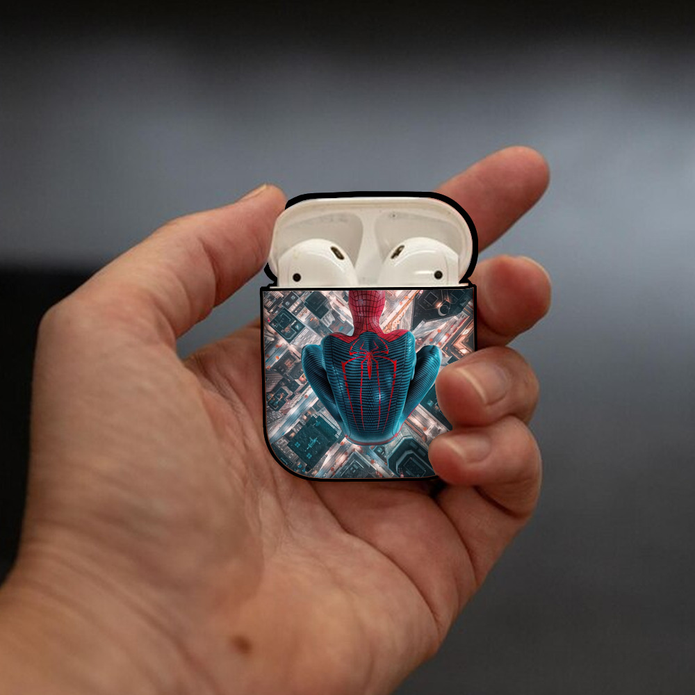 Spider Man スパイダーマン AirPods 第2世代保護ケース ハードシェル ブラック 耐衝撃・防指紋・カラビナ付き