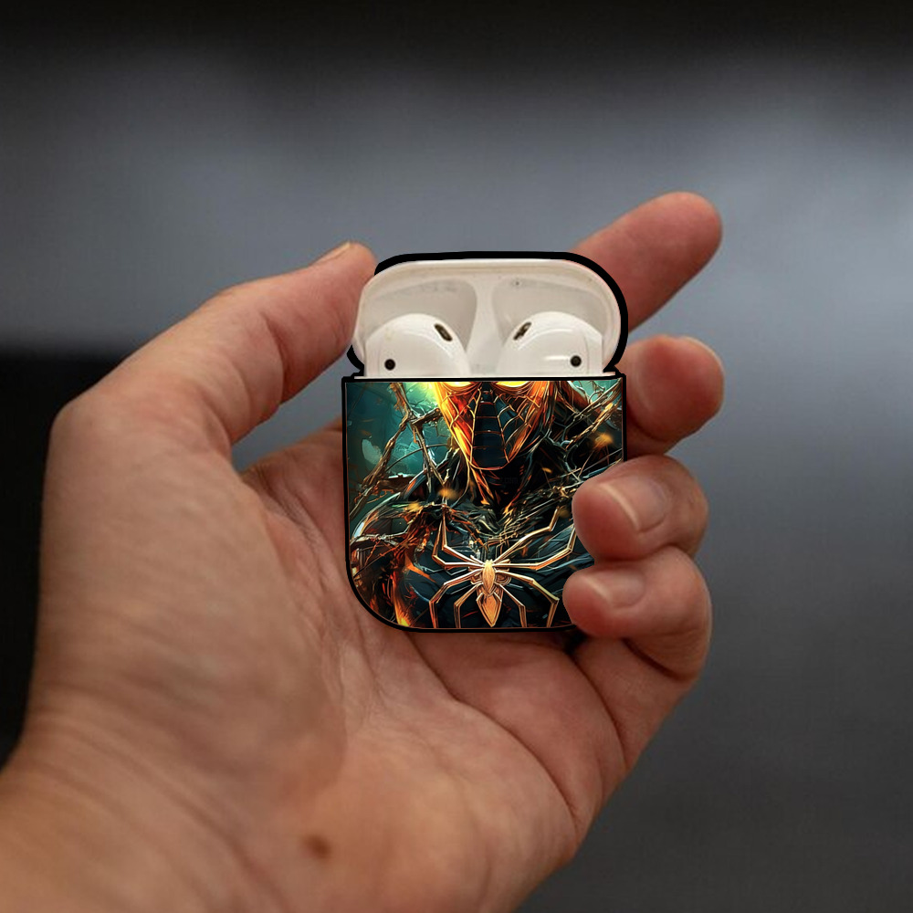 Spider Man スパイダーマン AirPods 第2世代保護ケース ハードシェル ブラック 耐衝撃・防指紋・カラビナ付き