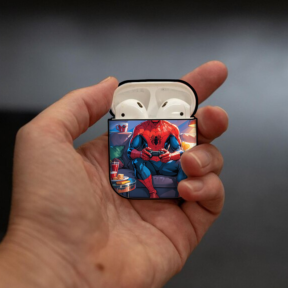 Spider Man スパイダーマン AirPods 第2世代保護ケース ハードシェル ブラック 耐衝撃・防指紋・カラビナ付き