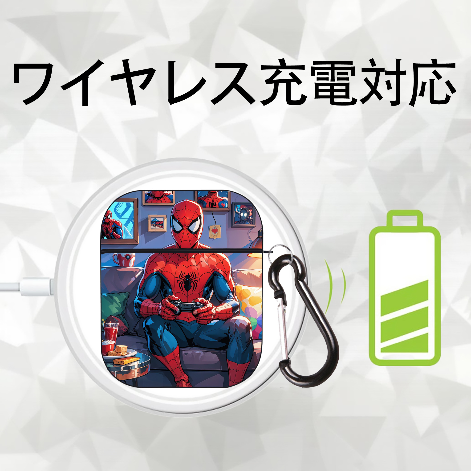 Spider Man スパイダーマン AirPods 第2世代保護ケース ハードシェル ブラック 耐衝撃・防指紋・カラビナ付き