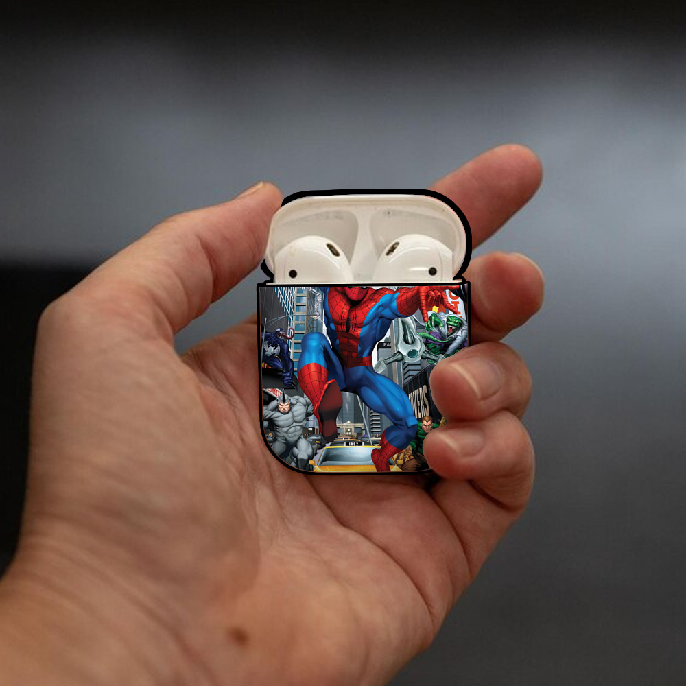 Spider Man スパイダーマン AirPods 第2世代保護ケース ハードシェル ブラック 耐衝撃・防指紋・カラビナ付き