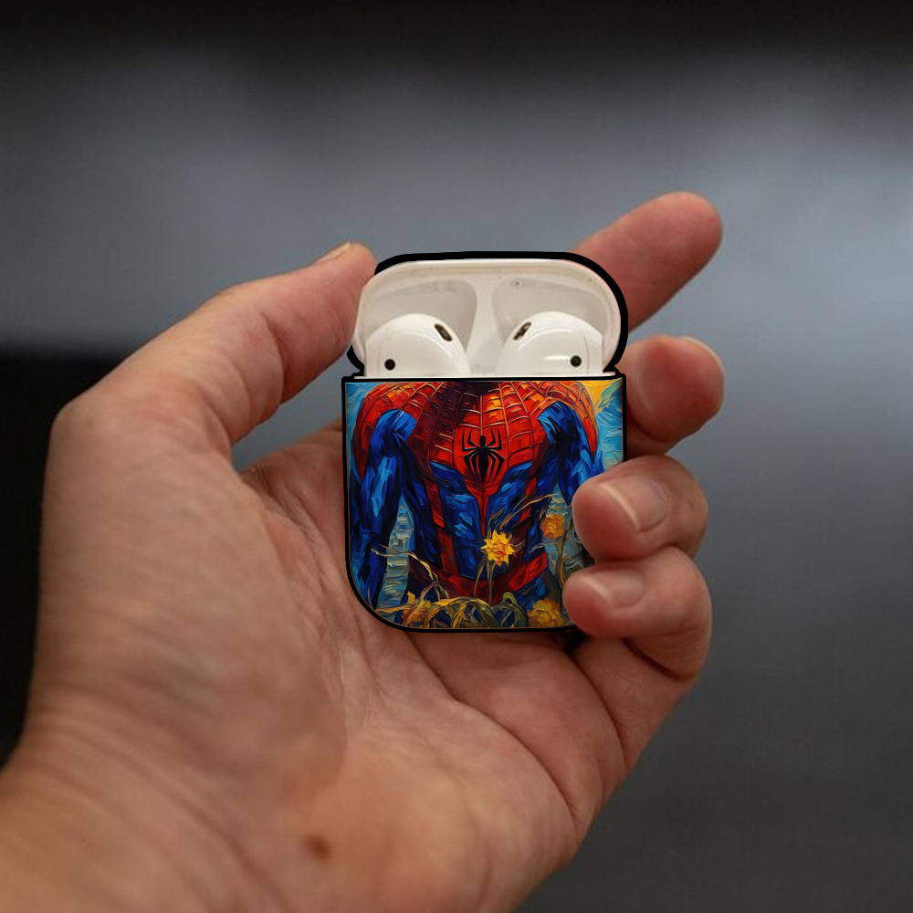 Spider Man スパイダーマン AirPods 第2世代保護ケース ハードシェル ブラック 耐衝撃・防指紋・カラビナ付き