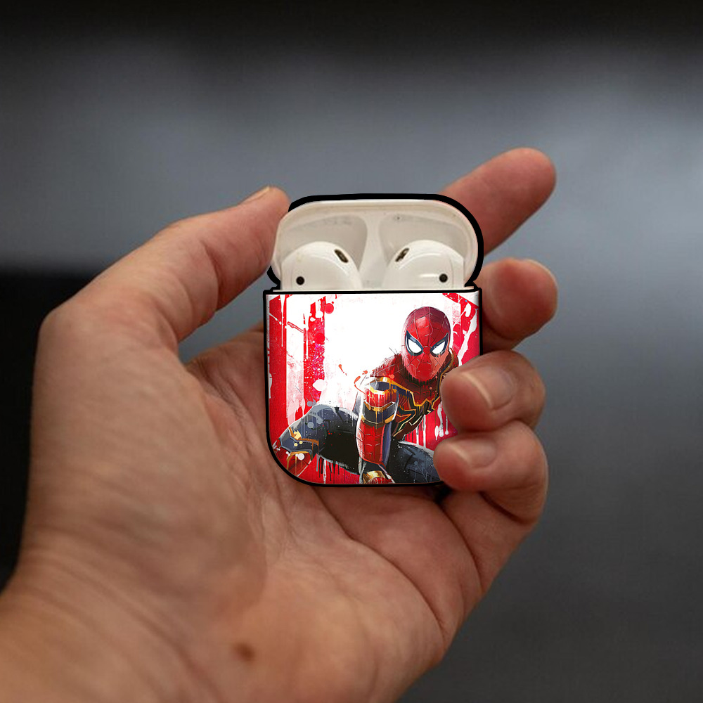 Spider Man スパイダーマン AirPods 第2世代保護ケース ハードシェル ブラック 耐衝撃・防指紋・カラビナ付き