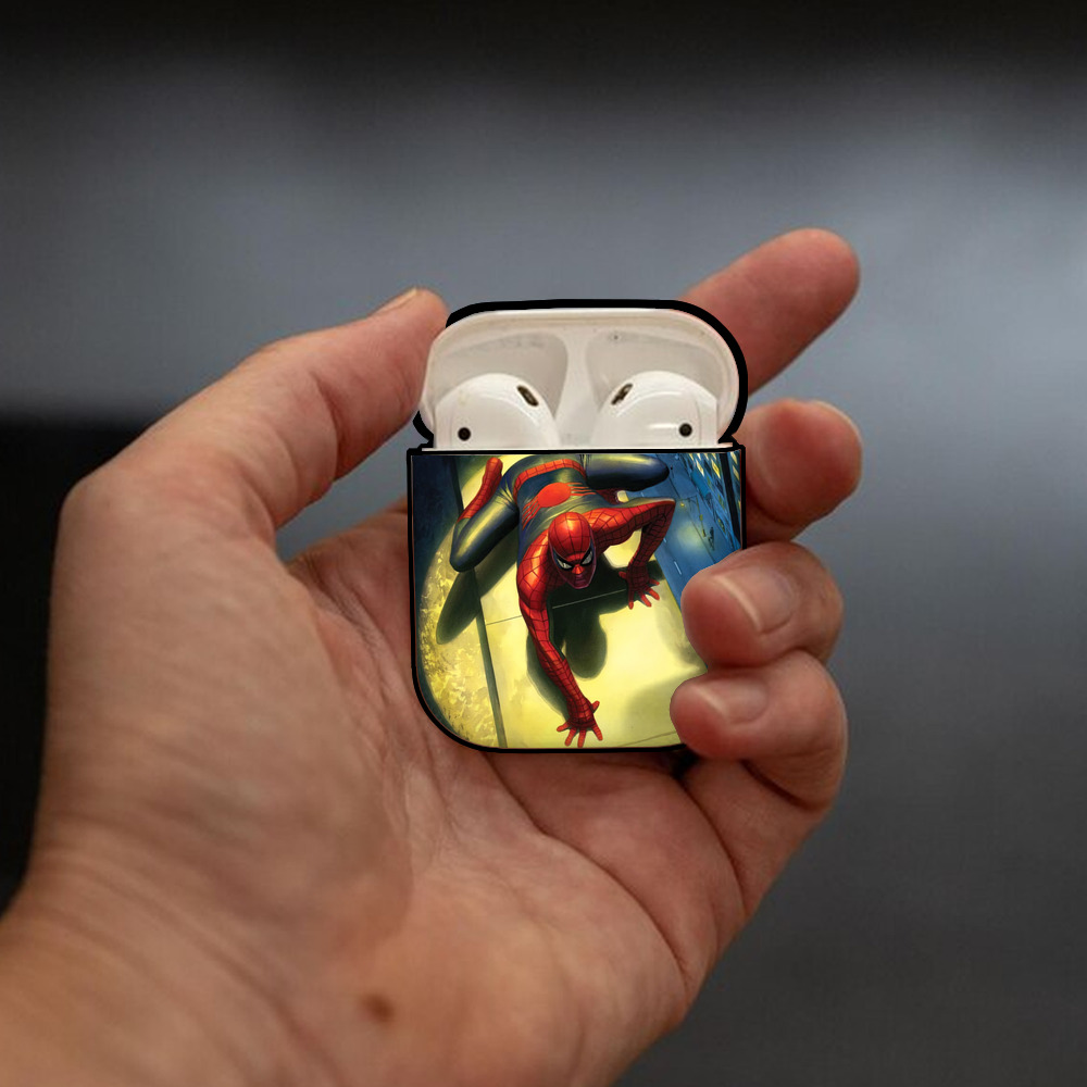 Spider Man スパイダーマン AirPods 第2世代保護ケース ハードシェル ブラック 耐衝撃・防指紋・カラビナ付き