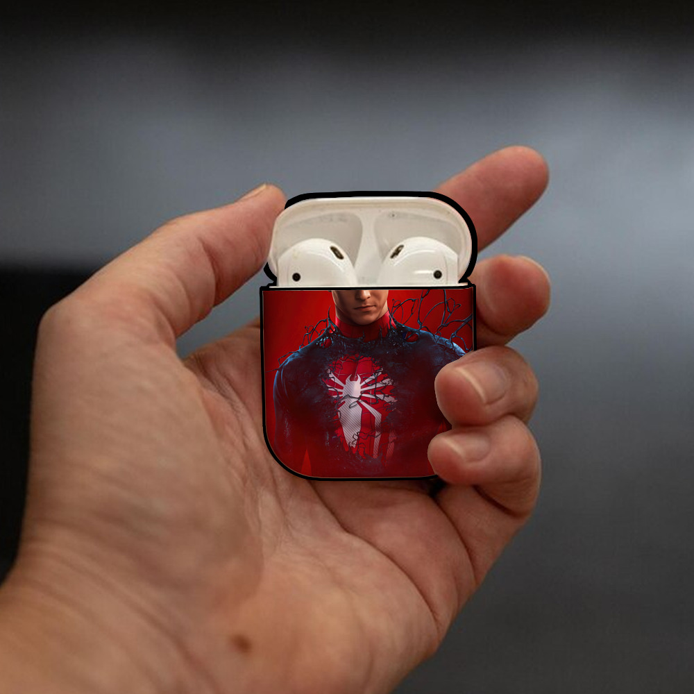 Spider Man スパイダーマン AirPods 第2世代保護ケース ハードシェル ブラック 耐衝撃・防指紋・カラビナ付き