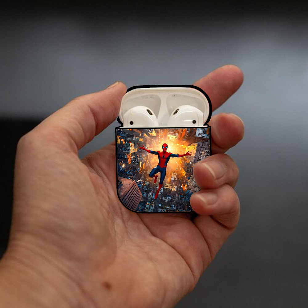Spider Man スパイダーマン AirPods 第2世代保護ケース ハードシェル ブラック 耐衝撃・防指紋・カラビナ付き