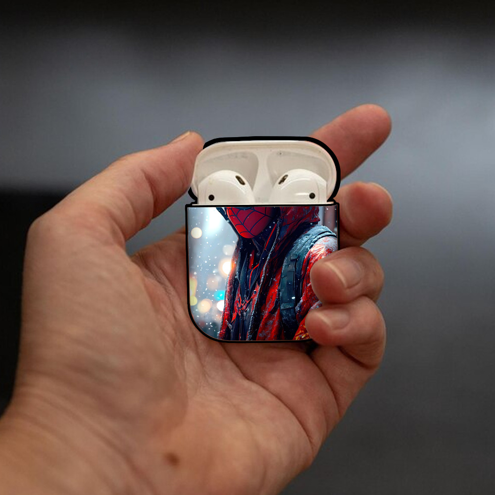 Spider Man スパイダーマン AirPods 第2世代保護ケース ハードシェル ブラック 耐衝撃・防指紋・カラビナ付き