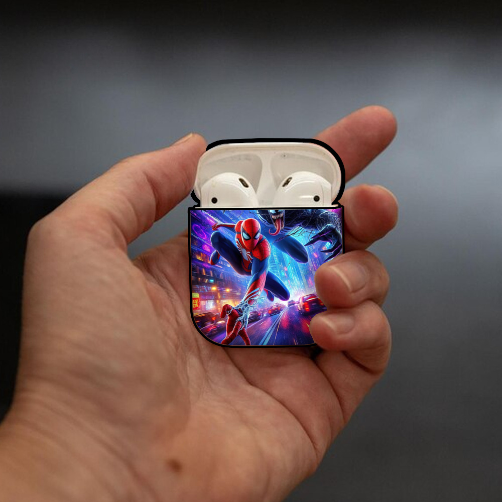 Spider Man スパイダーマン AirPods 第2世代保護ケース ハードシェル ブラック 耐衝撃・防指紋・カラビナ付き