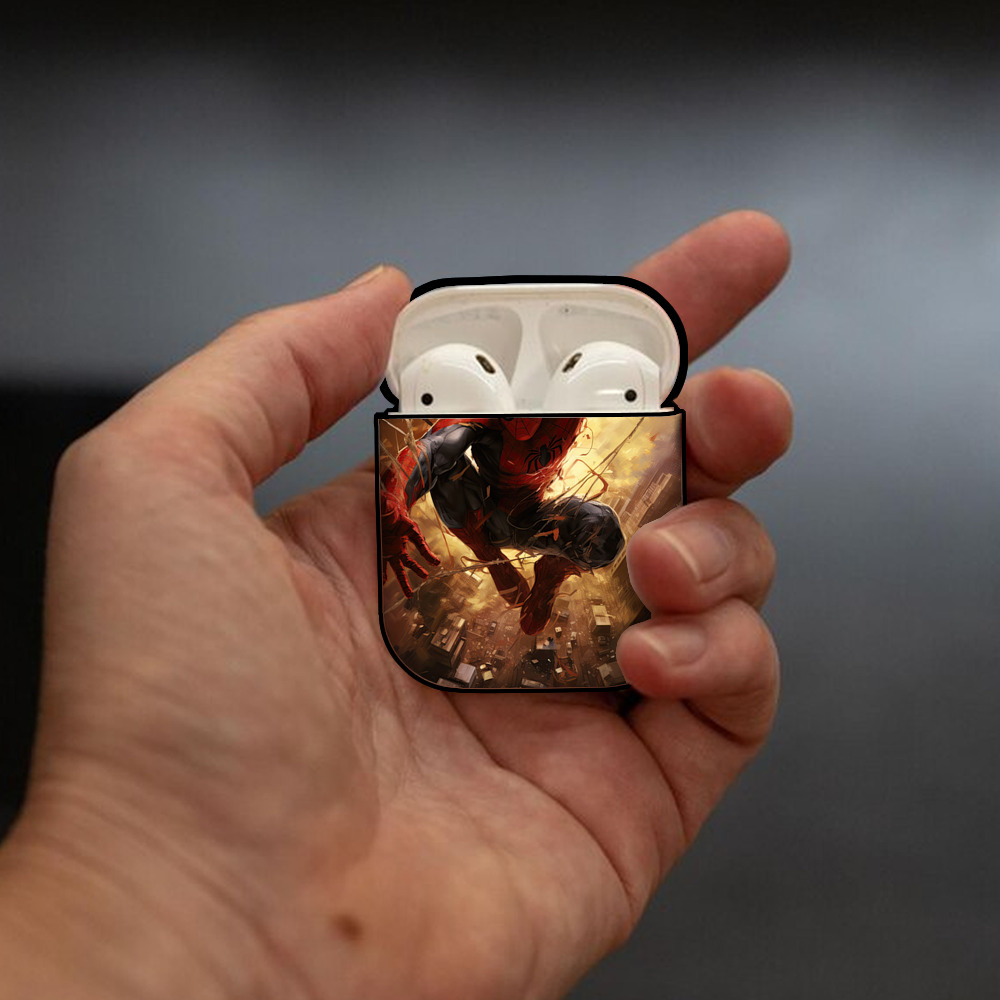 Spider Man スパイダーマン AirPods 第2世代保護ケース ハードシェル ブラック 耐衝撃・防指紋・カラビナ付き