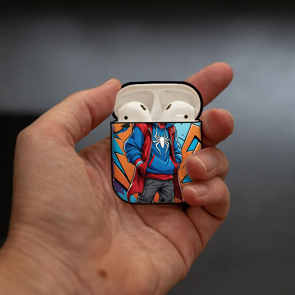 Spider Man スパイダーマン AirPods 第2世代保護ケース ハードシェル ブラック 耐衝撃・防指紋・カラビナ付き