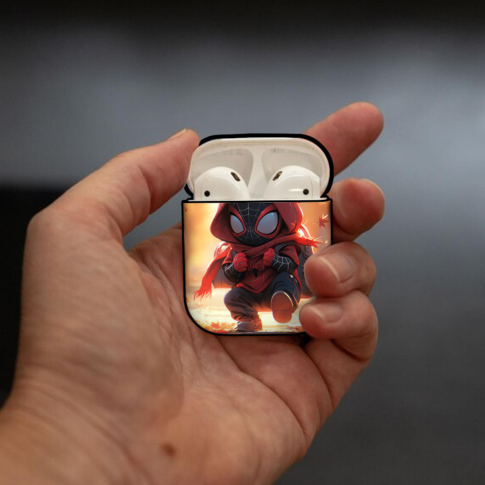 Spider Man スパイダーマン AirPods 第2世代保護ケース ハードシェル ブラック 耐衝撃・防指紋・カラビナ付き