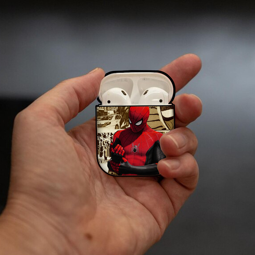 Spider Man スパイダーマン AirPods 第2世代保護ケース ハードシェル ブラック 耐衝撃・防指紋・カラビナ付き