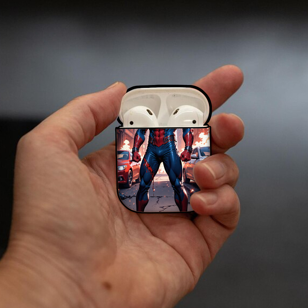 Spider Man スパイダーマン AirPods 第2世代保護ケース ハードシェル ブラック 耐衝撃・防指紋・カラビナ付き