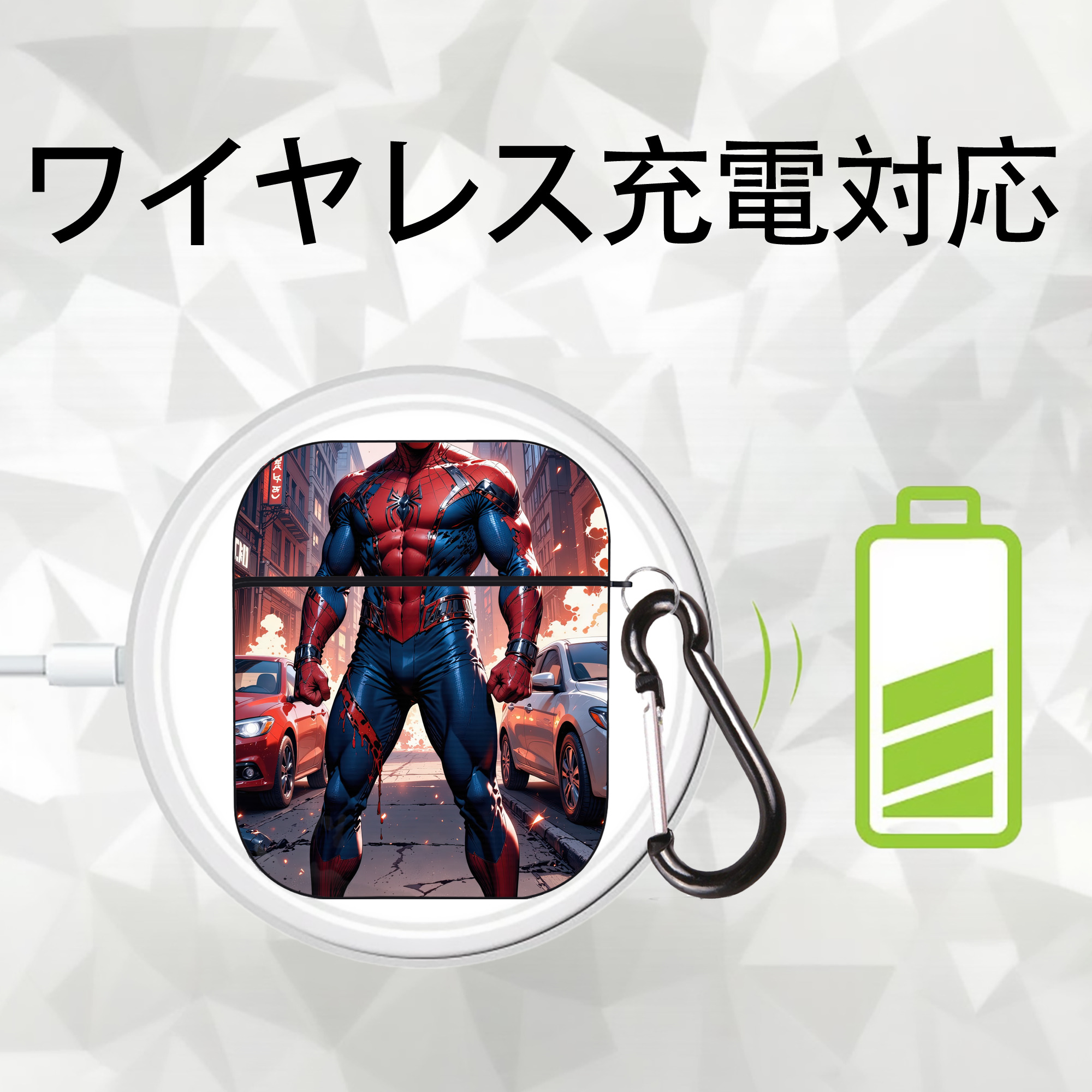 Spider Man スパイダーマン AirPods 第2世代保護ケース ハードシェル ブラック 耐衝撃・防指紋・カラビナ付き