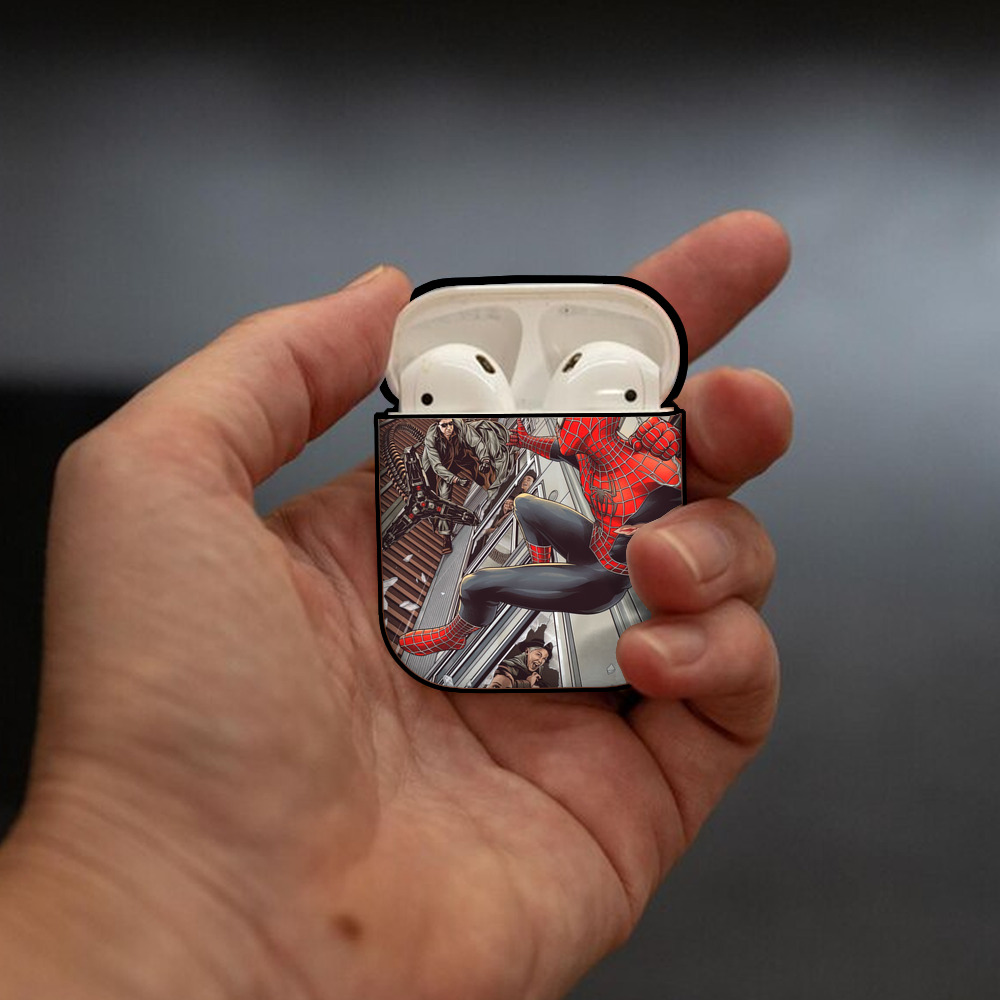 Spider Man スパイダーマン AirPods 第2世代保護ケース ハードシェル ブラック 耐衝撃・防指紋・カラビナ付き