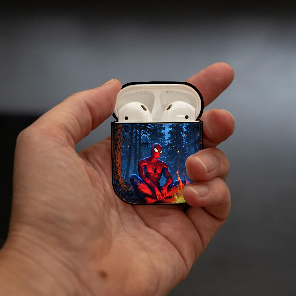 Spider Man スパイダーマン AirPods 第2世代保護ケース ハードシェル ブラック 耐衝撃・防指紋・カラビナ付き