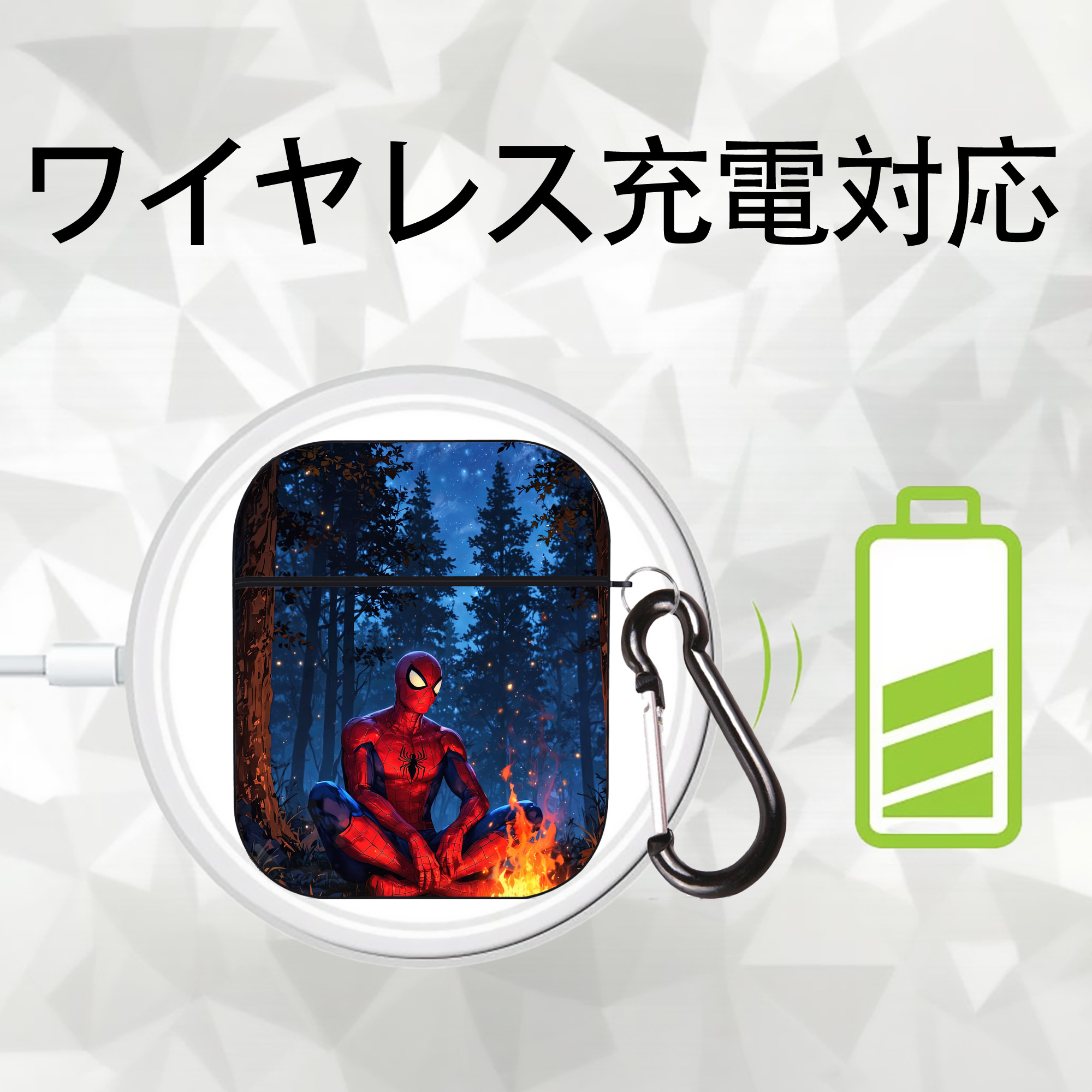 Spider Man スパイダーマン AirPods 第2世代保護ケース ハードシェル ブラック 耐衝撃・防指紋・カラビナ付き