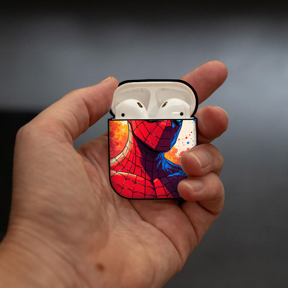 Spider Man スパイダーマン AirPods 第2世代保護ケース ハードシェル ブラック 耐衝撃・防指紋・カラビナ付き