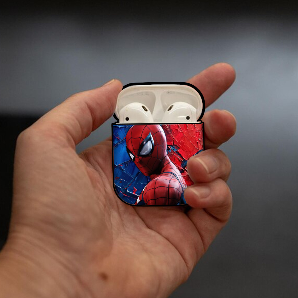 Spider Man スパイダーマン AirPods 第2世代保護ケース ハードシェル ブラック 耐衝撃・防指紋・カラビナ付き