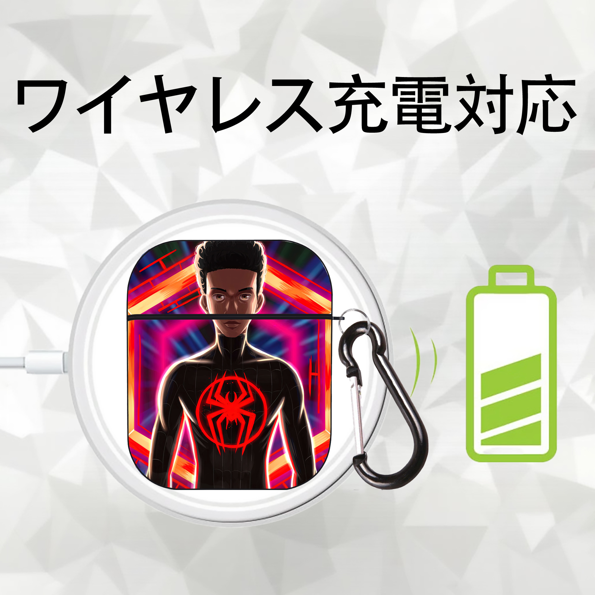 Spider Man スパイダーマン AirPods 第2世代保護ケース ハードシェル ブラック 耐衝撃・防指紋・カラビナ付き
