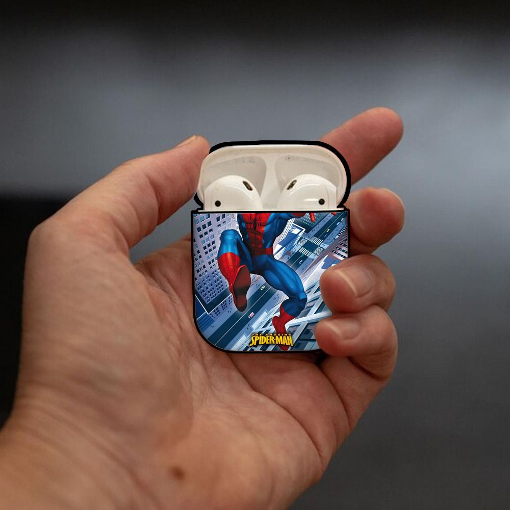Spider Man スパイダーマン AirPods 第2世代保護ケース ハードシェル ブラック 耐衝撃・防指紋・カラビナ付き