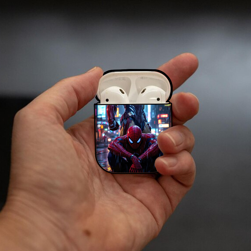 Spider Man スパイダーマン AirPods 第2世代保護ケース ハードシェル ブラック 耐衝撃・防指紋・カラビナ付き