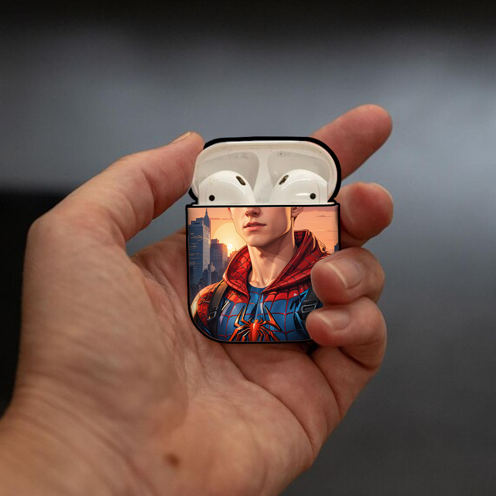 Spider Man スパイダーマン AirPods 第2世代保護ケース ハードシェル ブラック 耐衝撃・防指紋・カラビナ付き