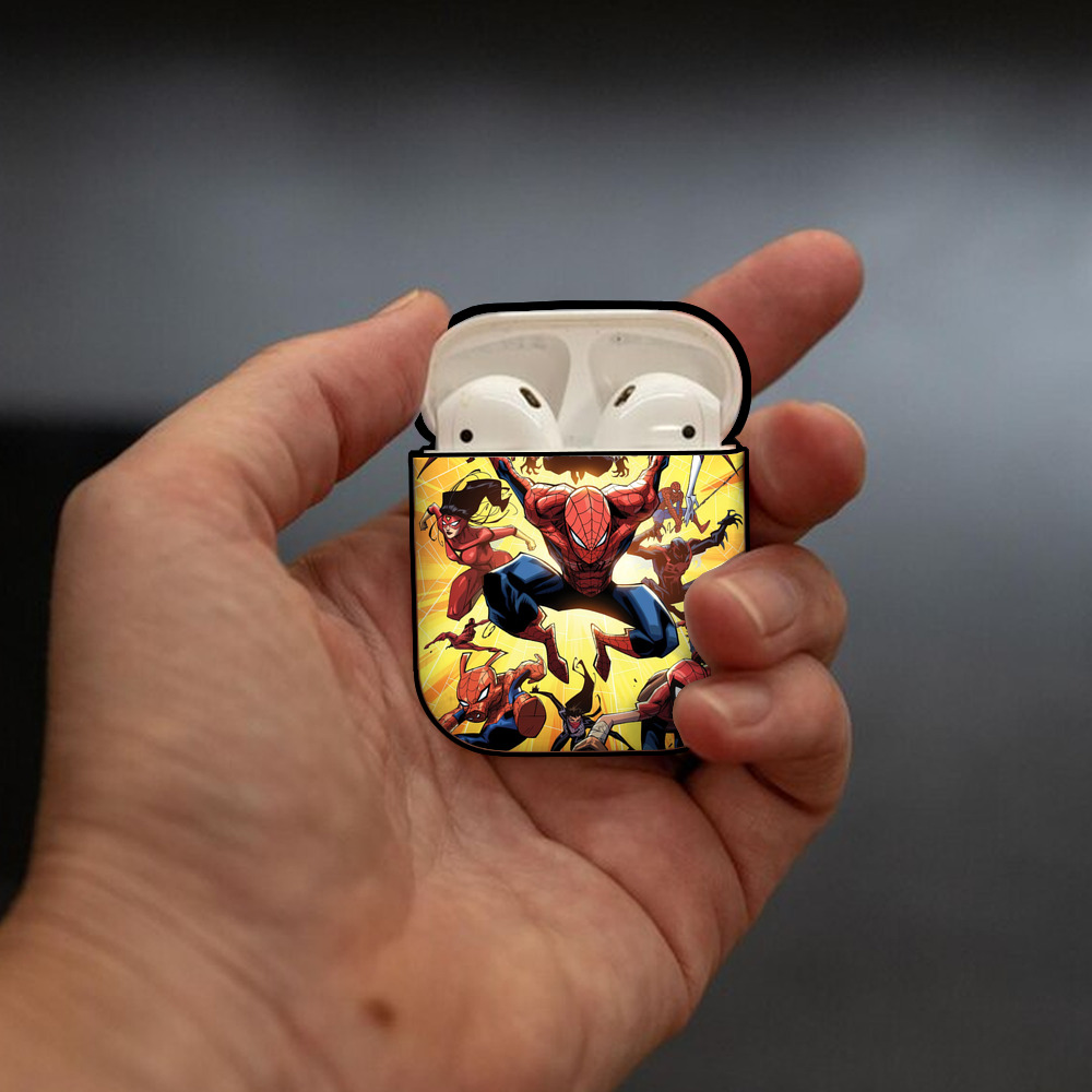 Spider Man スパイダーマン AirPods 第2世代保護ケース ハードシェル ブラック 耐衝撃・防指紋・カラビナ付き