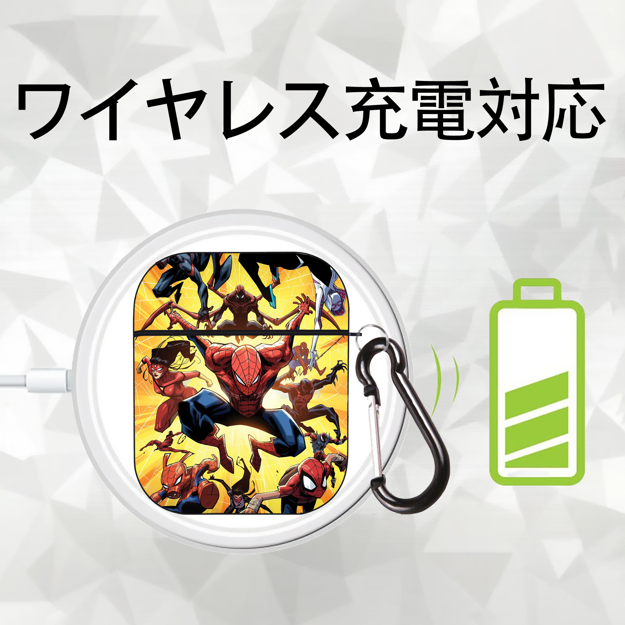 Spider Man スパイダーマン AirPods 第2世代保護ケース ハードシェル ブラック 耐衝撃・防指紋・カラビナ付き