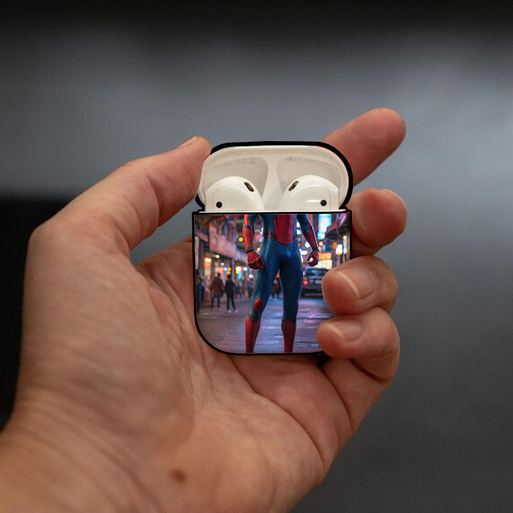Spider Man スパイダーマン AirPods 第2世代保護ケース ハードシェル ブラック 耐衝撃・防指紋・カラビナ付き