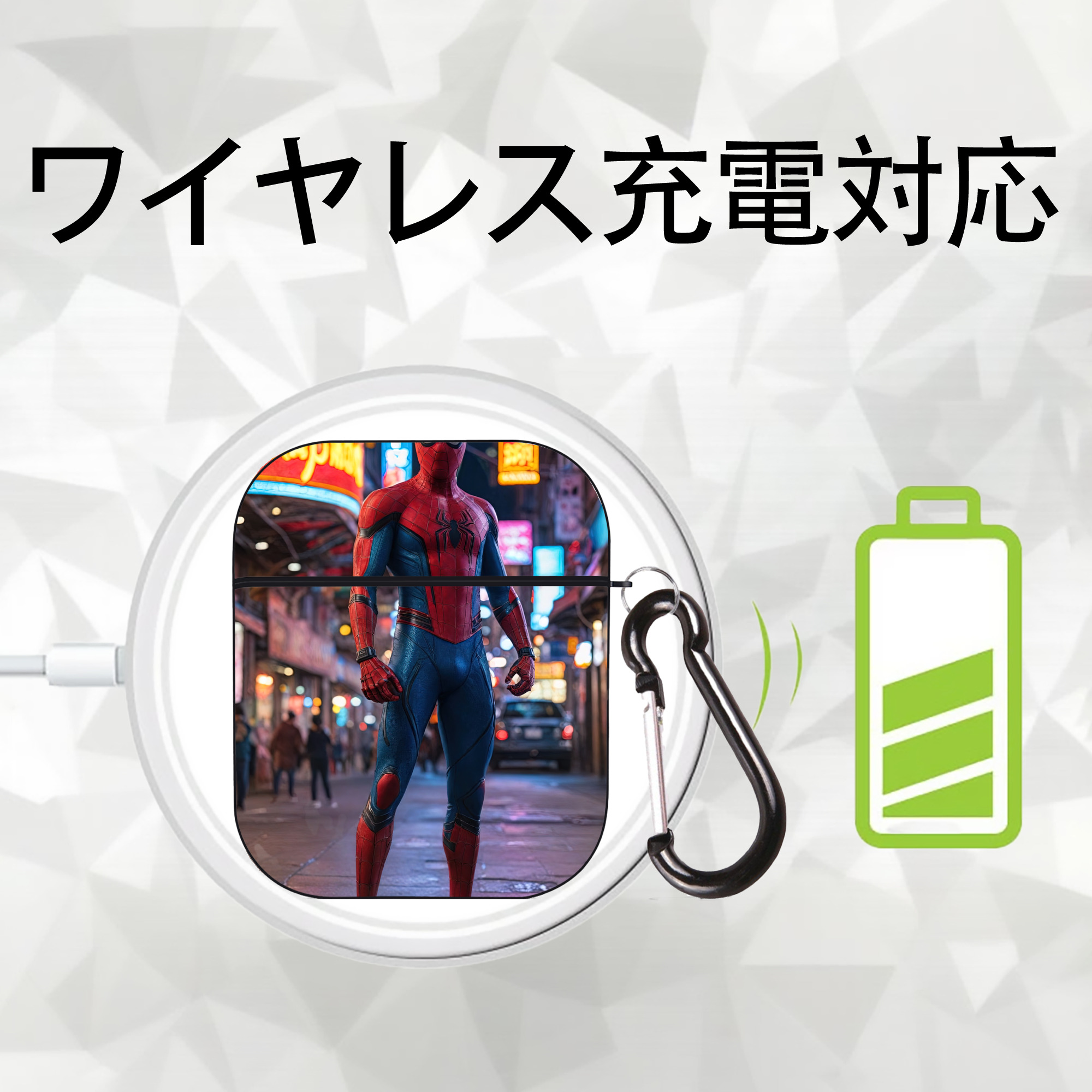 Spider Man スパイダーマン AirPods 第2世代保護ケース ハードシェル ブラック 耐衝撃・防指紋・カラビナ付き