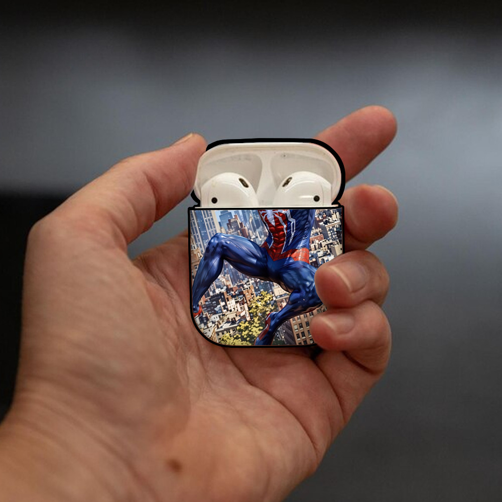 Spider Man スパイダーマン AirPods 第2世代保護ケース ハードシェル ブラック 耐衝撃・防指紋・カラビナ付き