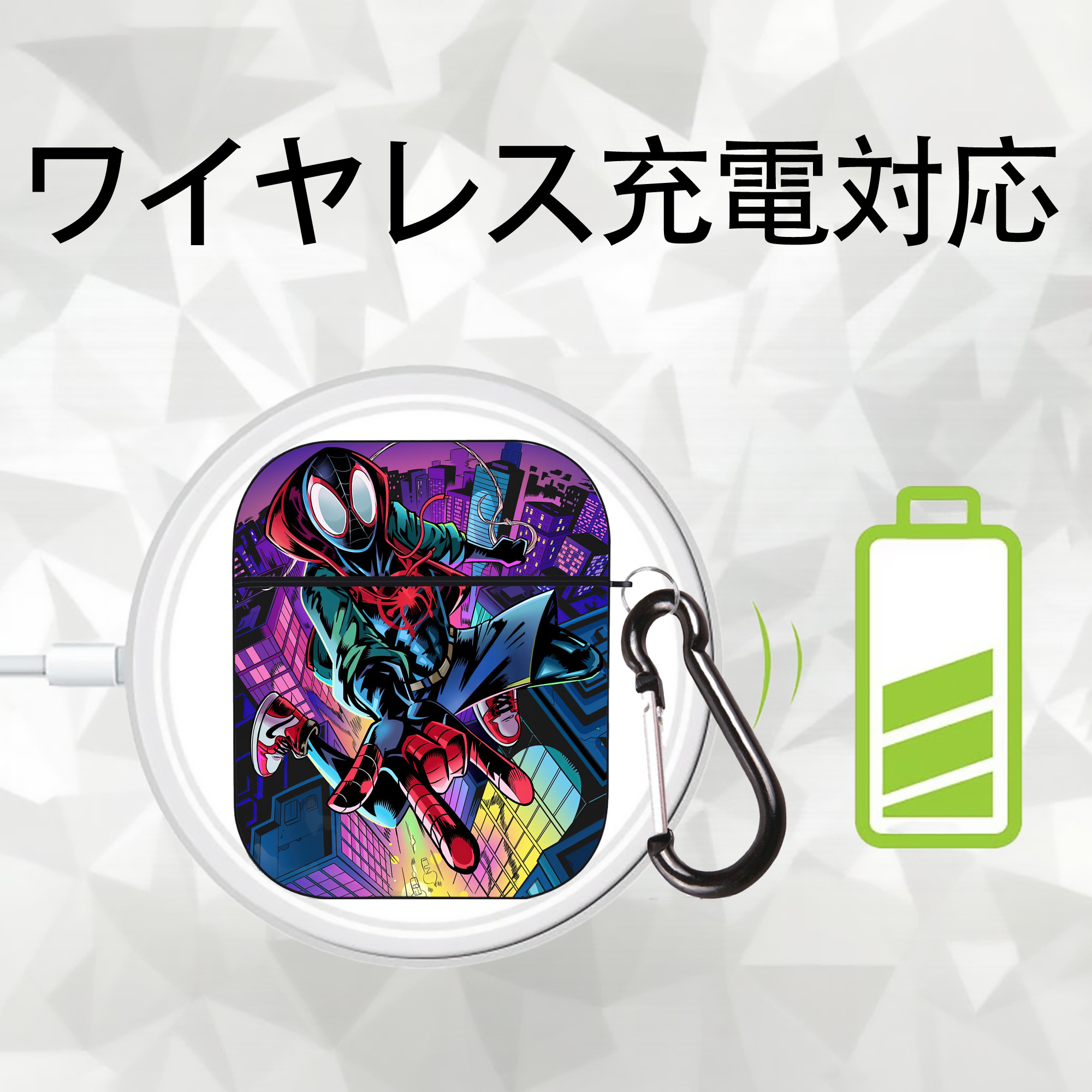 Spider Man スパイダーマン AirPods 第2世代保護ケース ハードシェル ブラック 耐衝撃・防指紋・カラビナ付き