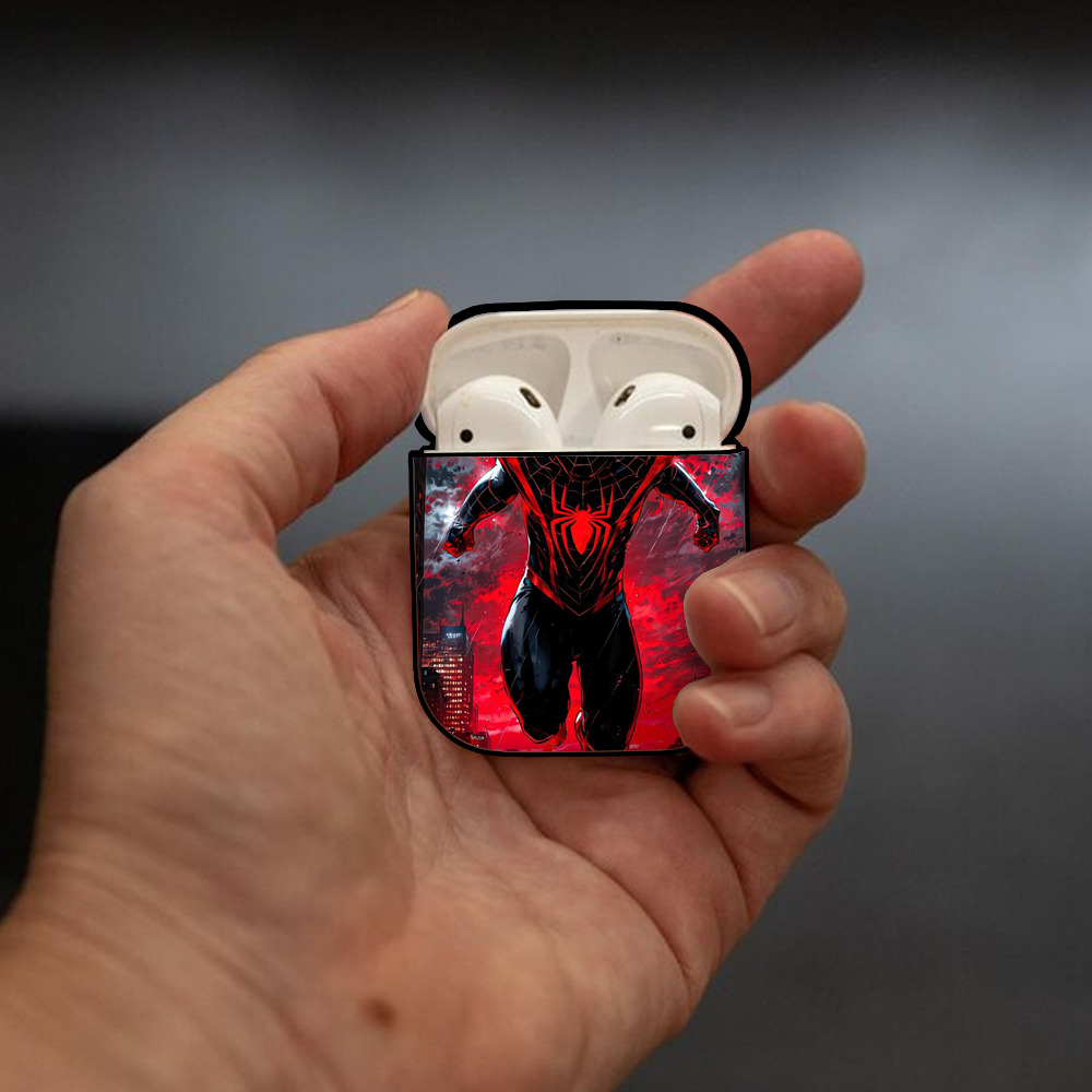 Spider Man スパイダーマン AirPods 第2世代保護ケース ハードシェル ブラック 耐衝撃・防指紋・カラビナ付き