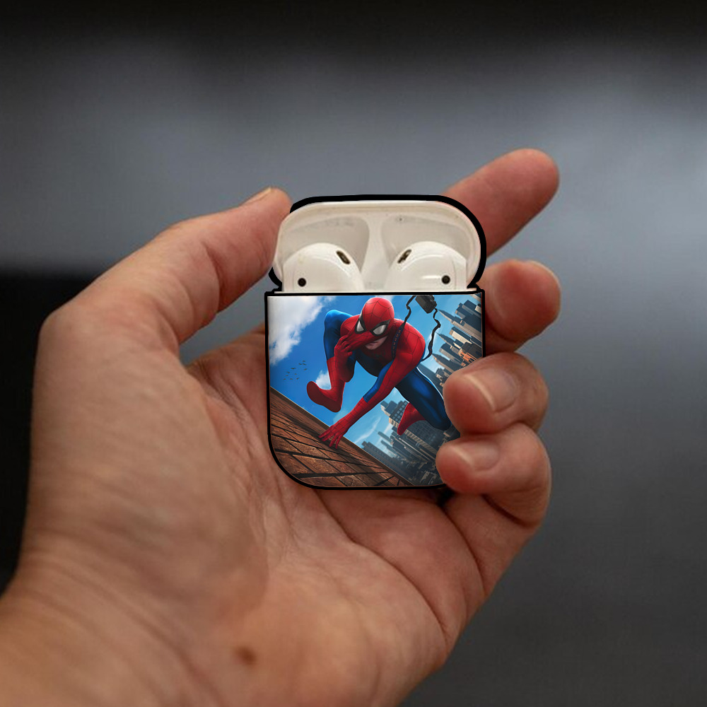 Spider Man スパイダーマン AirPods 第2世代保護ケース ハードシェル ブラック 耐衝撃・防指紋・カラビナ付き