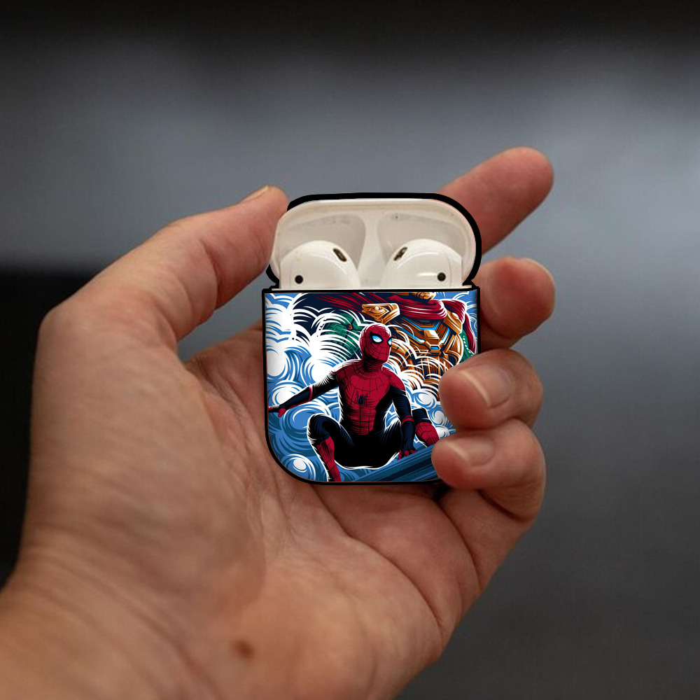 Spider Man スパイダーマン AirPods 第2世代保護ケース ハードシェル ブラック 耐衝撃・防指紋・カラビナ付き
