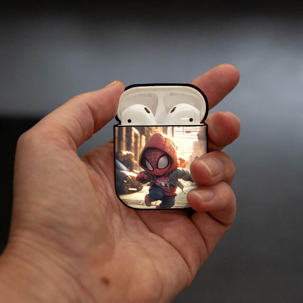 Spider Man スパイダーマン AirPods 第2世代保護ケース ハードシェル ブラック 耐衝撃・防指紋・カラビナ付き