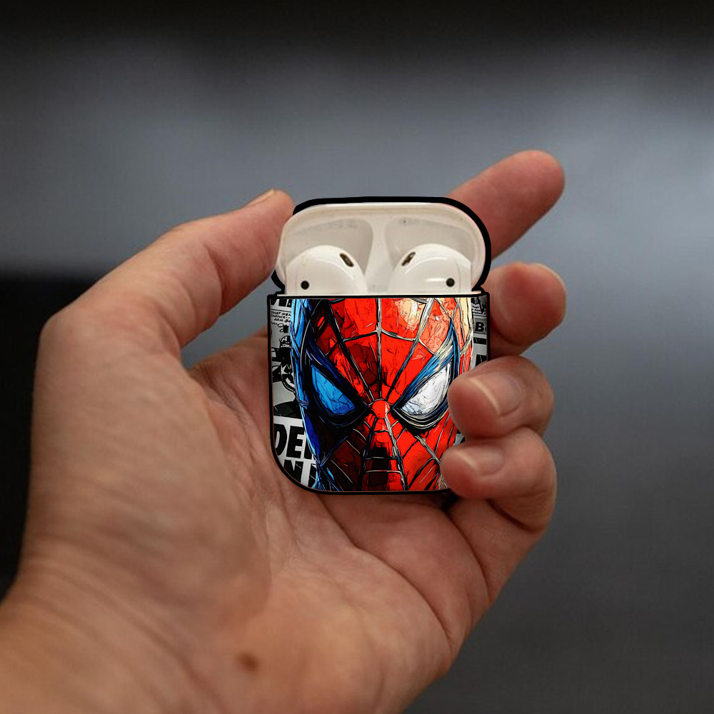Spider Man スパイダーマン AirPods 第2世代保護ケース ハードシェル ブラック 耐衝撃・防指紋・カラビナ付き